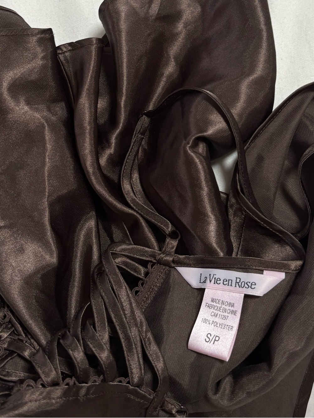 La Vie En Rose Brown Lace-Up Satin Cami - Picture 4 of 4